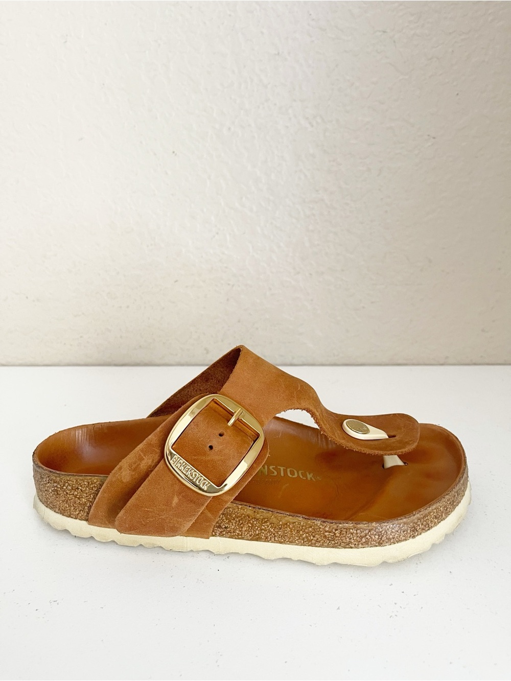 Birkenstock Orange Thong Sandal with Gold Buckle - Picture 4 of 12